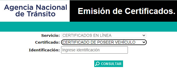 Certificado de Poseer Vehículo - ANT Ecuador