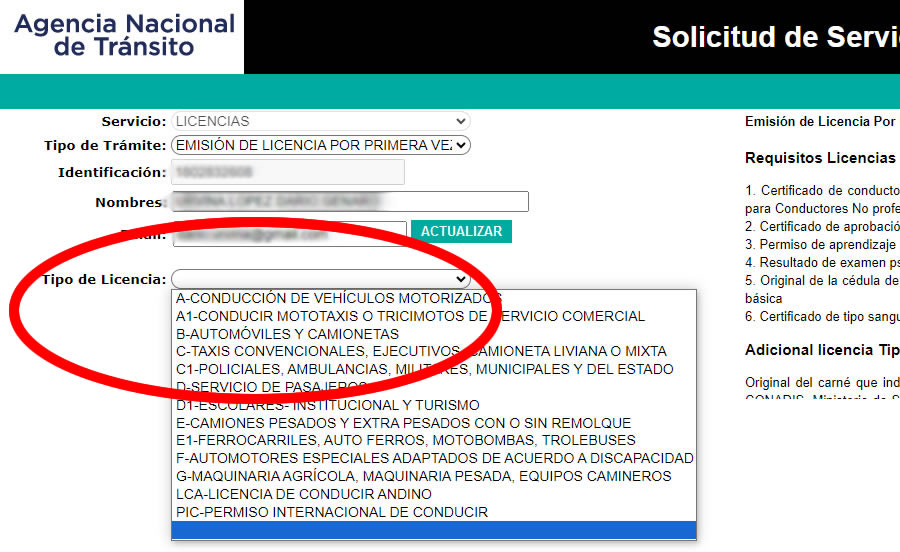 generar orden de pago para licencia de conducir ant ecuador