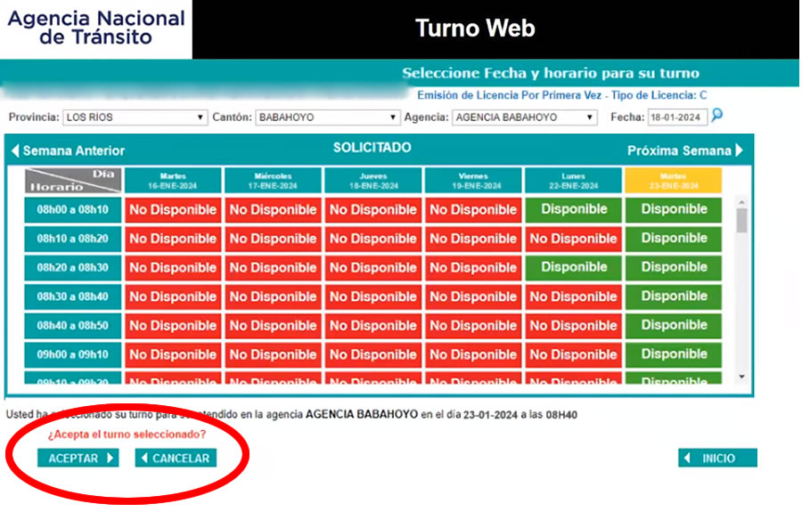 Confirmar turno ant ecuador